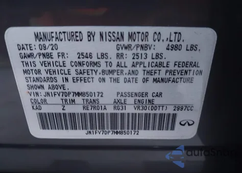 2021 Infiniti Q50 Red Sport 400 z USA, uszkodzony, nr VIN JN1FV7DP7MM850172